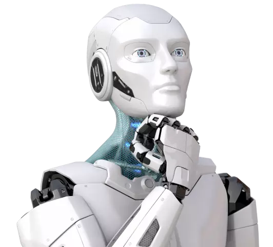 Un robot de apariencia humana pensando